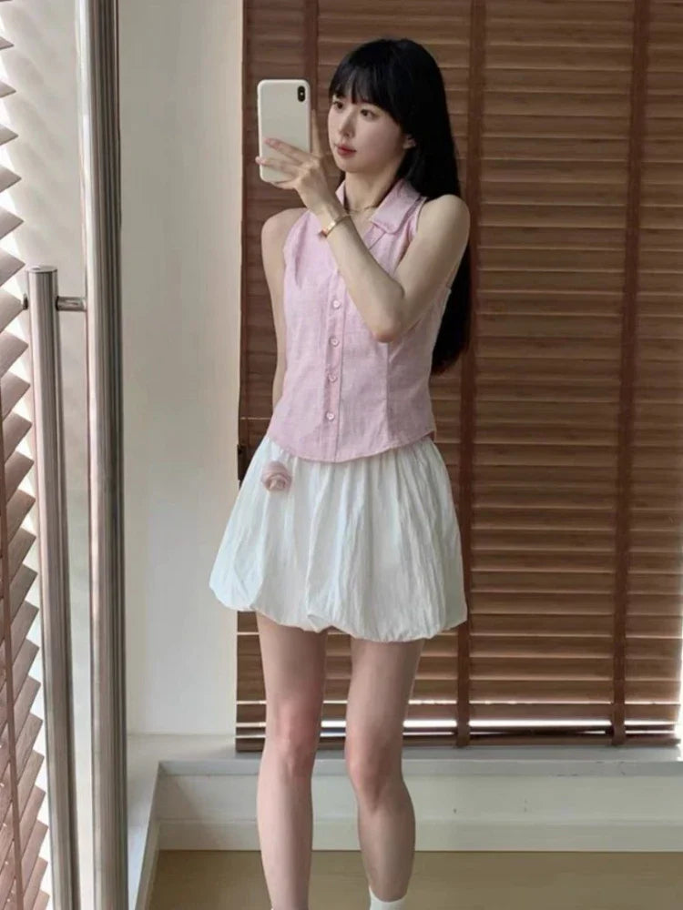 Barbie Core Pink Crop Sleeveless Shirt