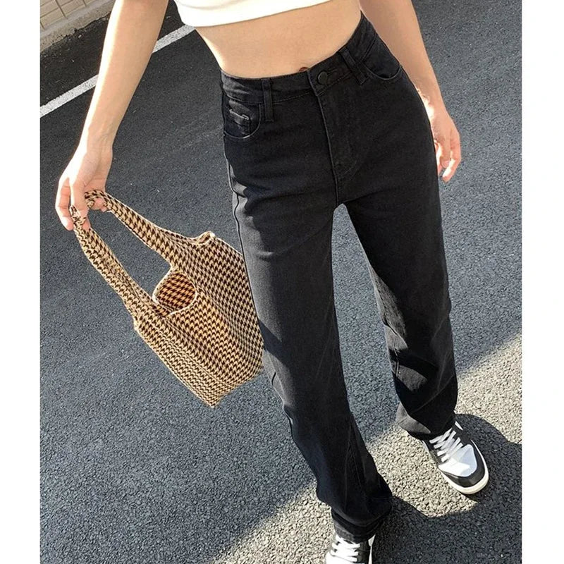 High Waist Korean Straight Leg Jeans