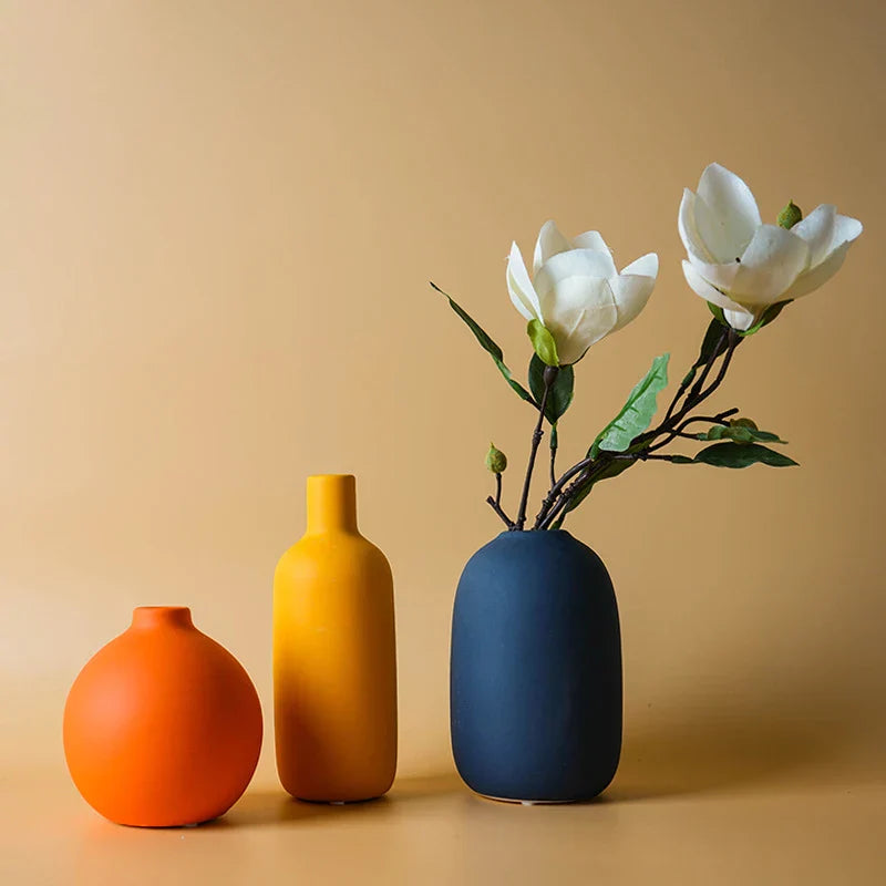 Vintage Nordic Ceramic Vase With Dry Flower