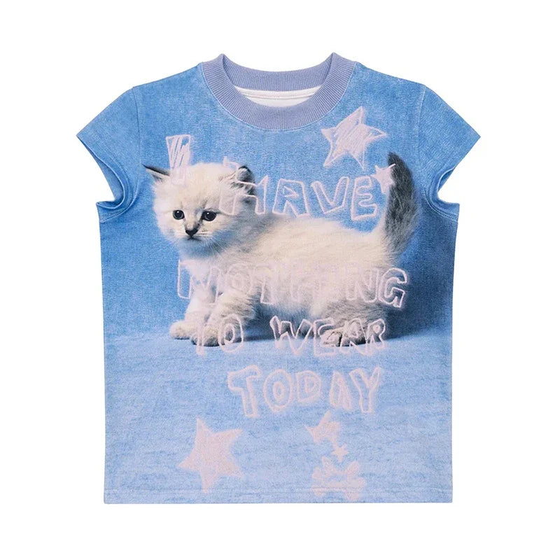 Summer Cute Cat O-neck Baby Tee