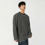 Korean Spring Striped Round Collar Casual T-Shirt