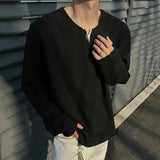 Einfarbiges Langarm-V-Shirt