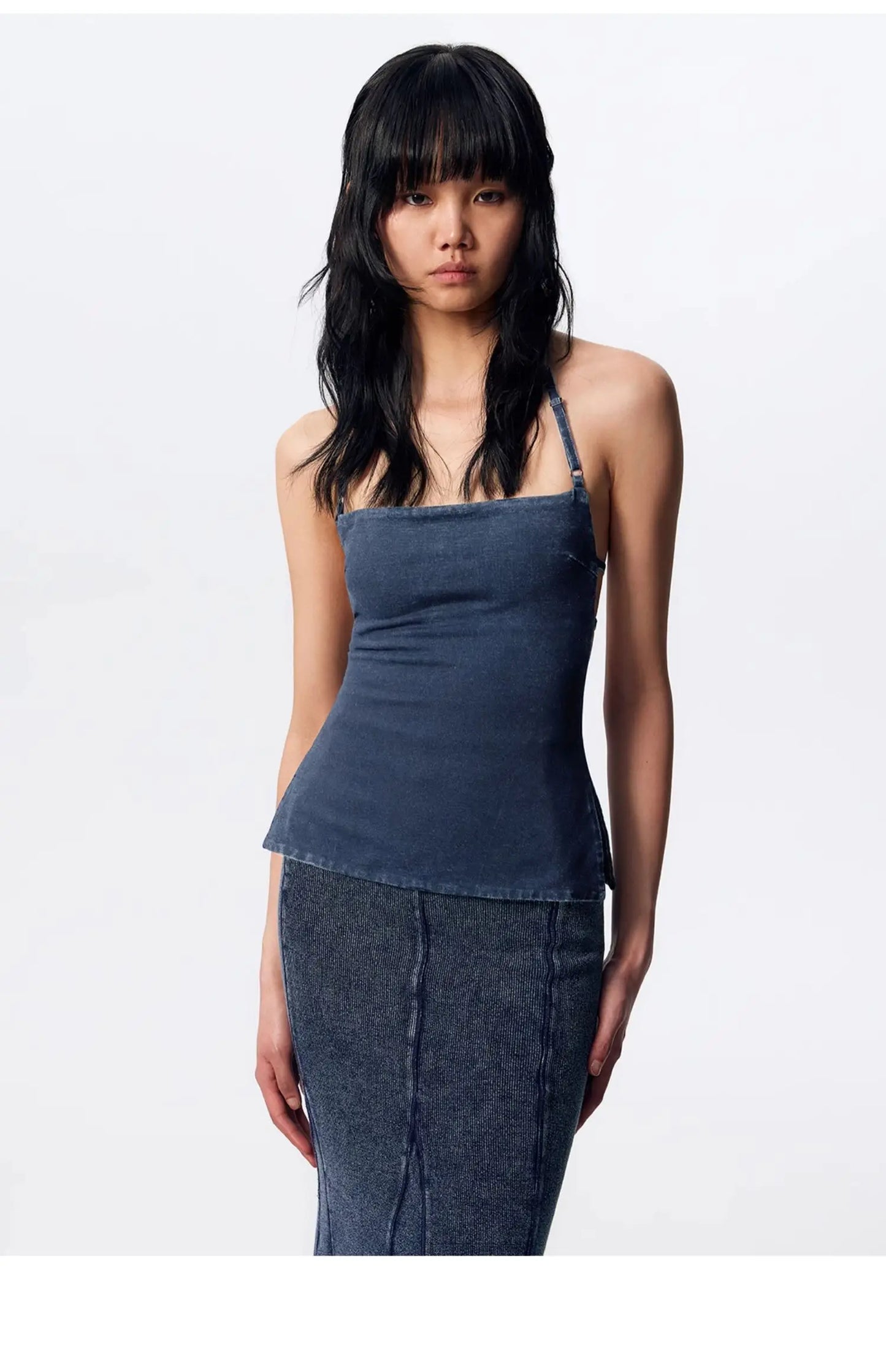 Denim Blue Halter Korean Top