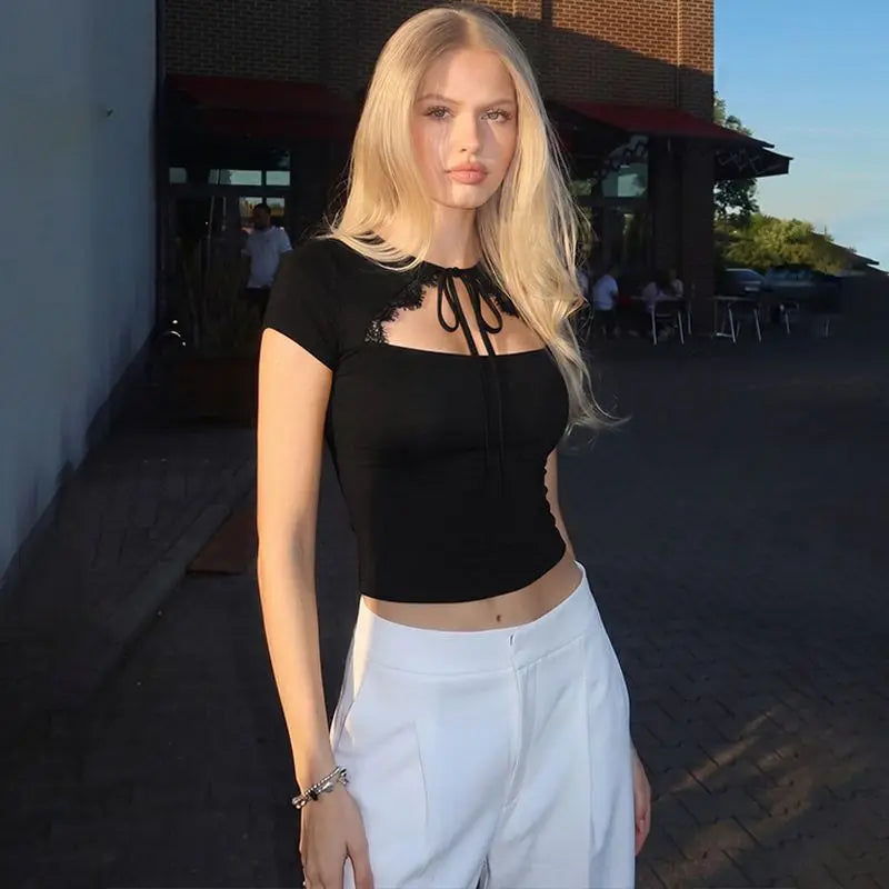 Lace Cut-Out Chest Top