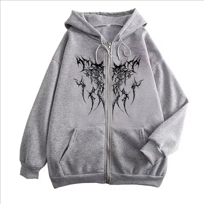 Vintage Fleece Gothic Black Zip Up Hoodie