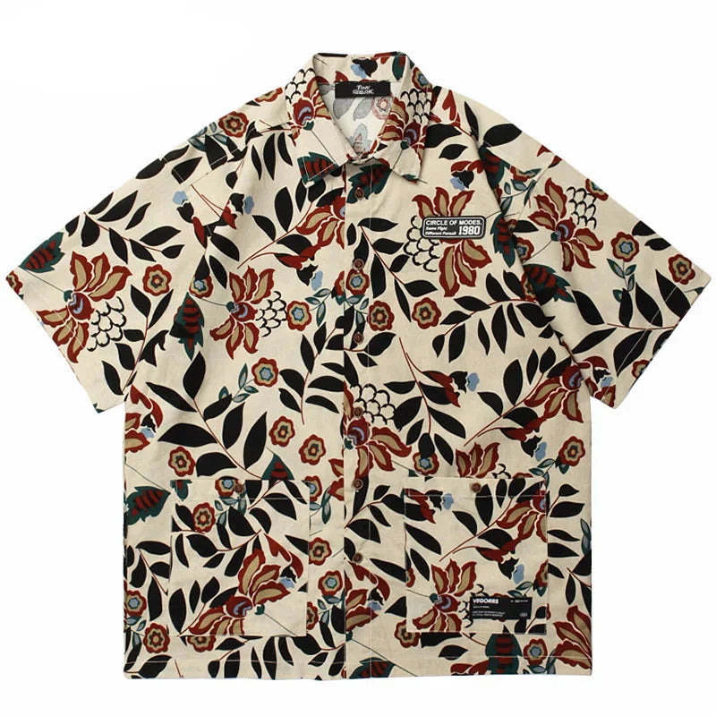 Trendy Hawaiian Plant Print Shirt