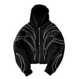 Y2K Striped Zip-up Black Hoodie
