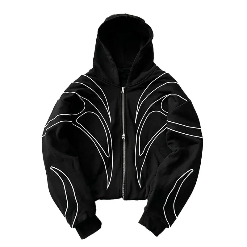 Y2K Striped Zip-up Black Hoodie