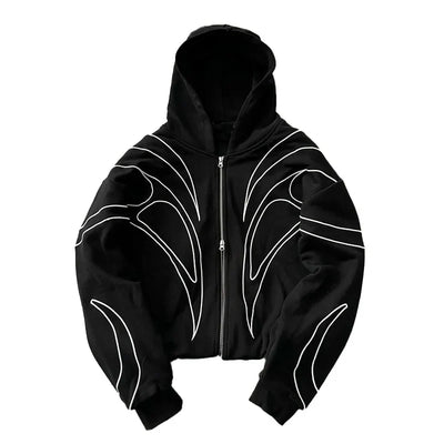 Y2K Striped Zip-up Black Hoodie