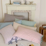 Double Sided Stripes Bow Cotton Pillow Case