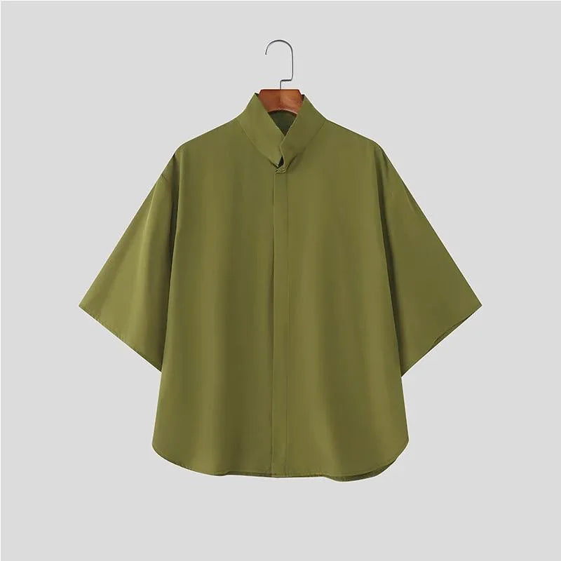 Korean Style High Collar Short Sleeve Shirt