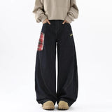 Patchwork Plaid Splicing Wide Leg Jeans