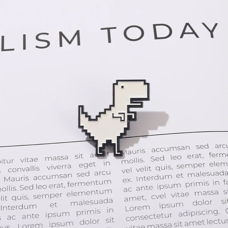 Recreational Pixel Style Dinosaur Carton Metal Brooch