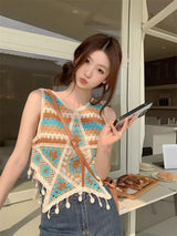 Vintage Knitted Retro Crochet Women Tank Tops