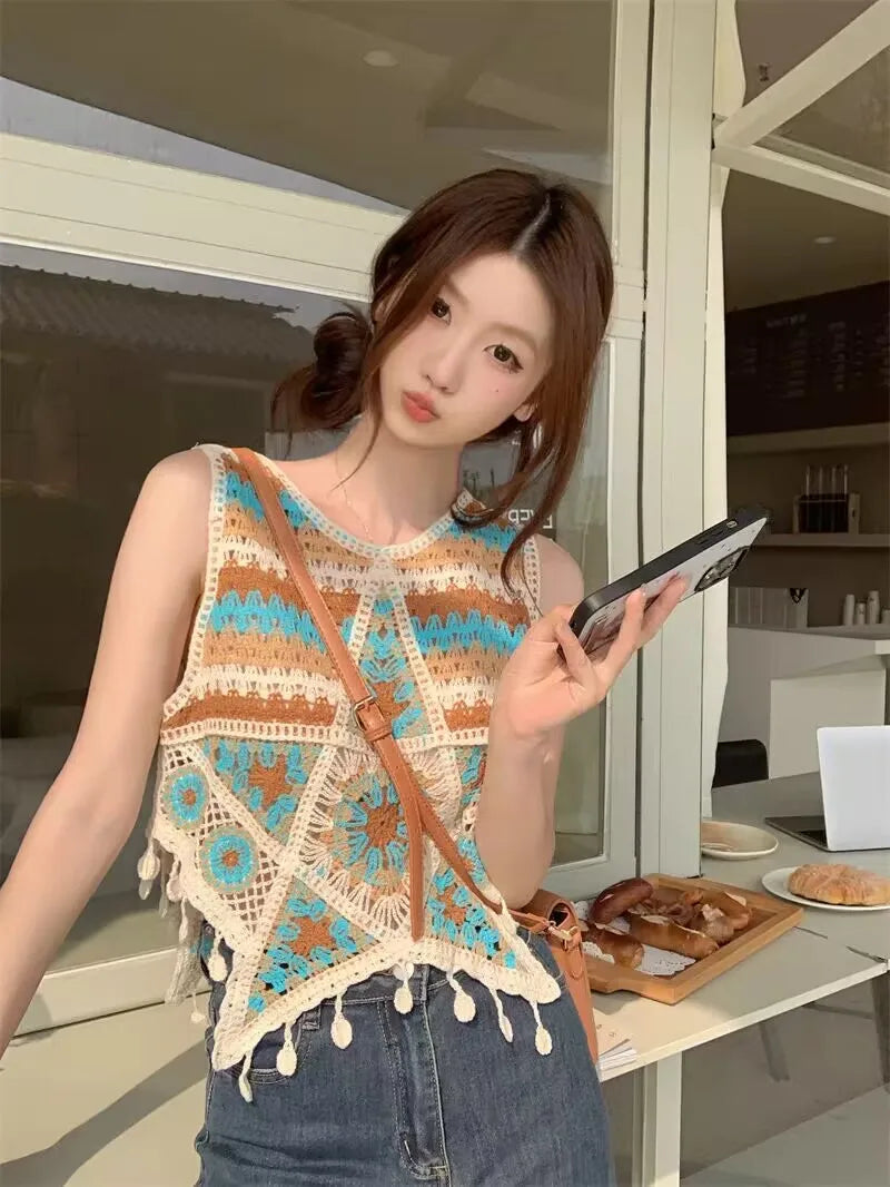 Vintage Knitted Retro Crochet Women Tank Tops