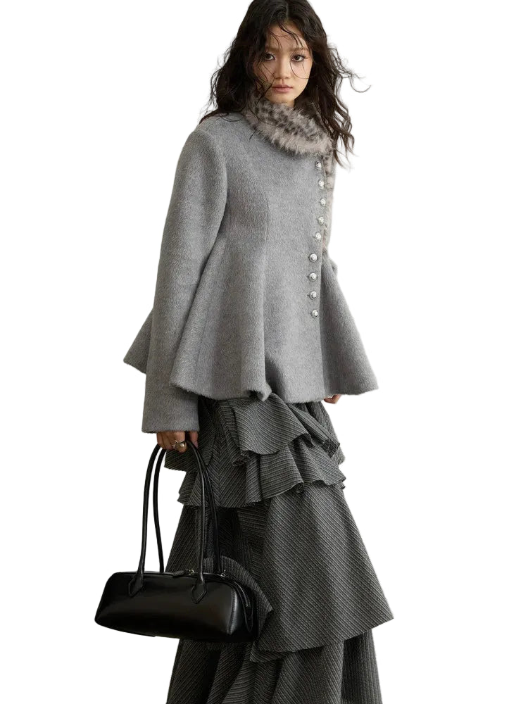 Elegant Grey Striped Ruffled Tiered Skirt