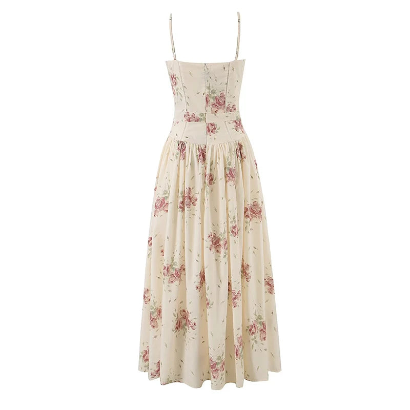 Sexy Spaghetti Straps Floral Print Long Dress