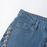 Cyperpunk Rhinestone High Waist Jeans