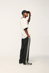 Elastic Waist Drawstring Stripped Straight Leg Pants