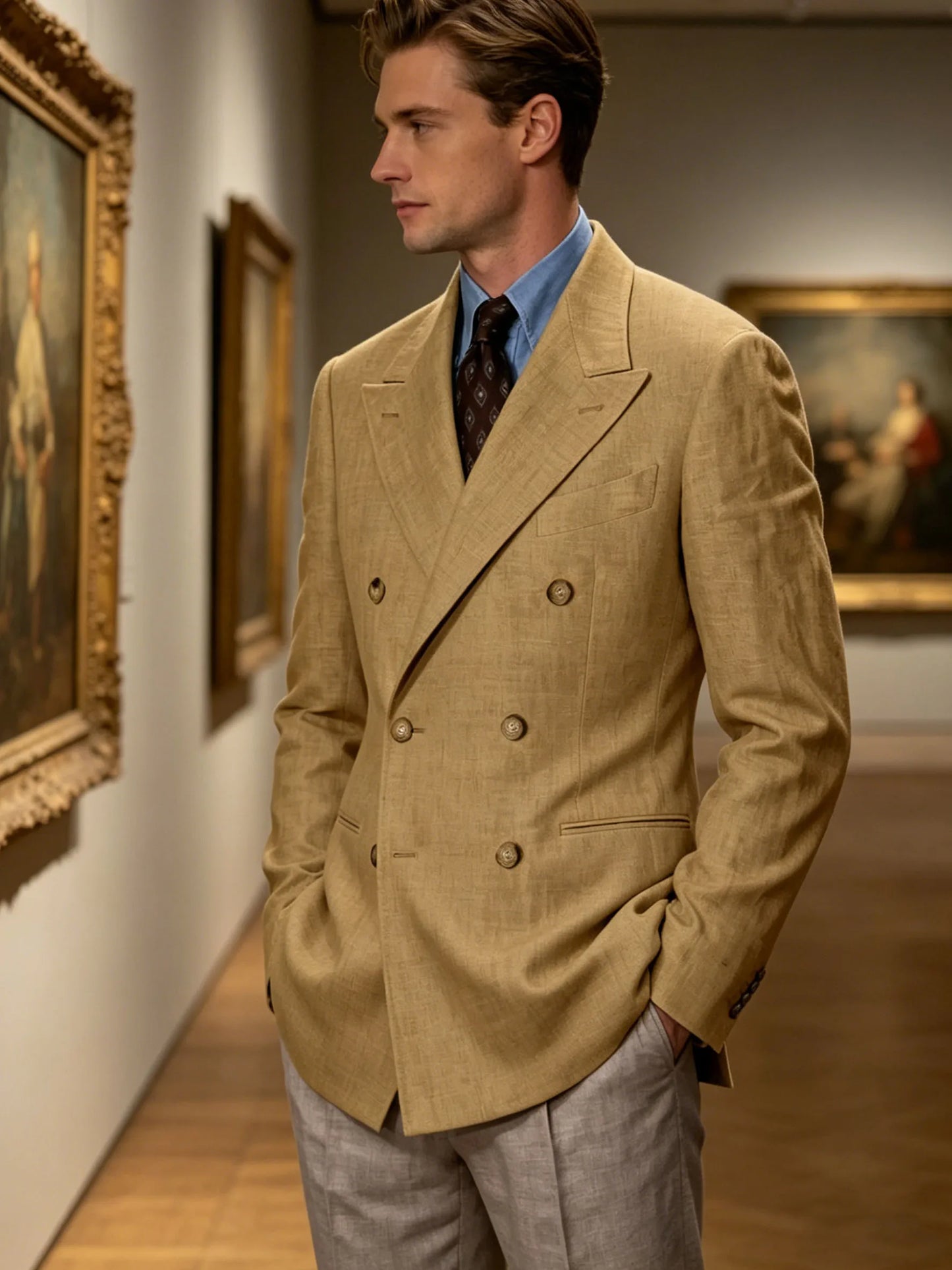 Double Breasted Linen Blend Blazer