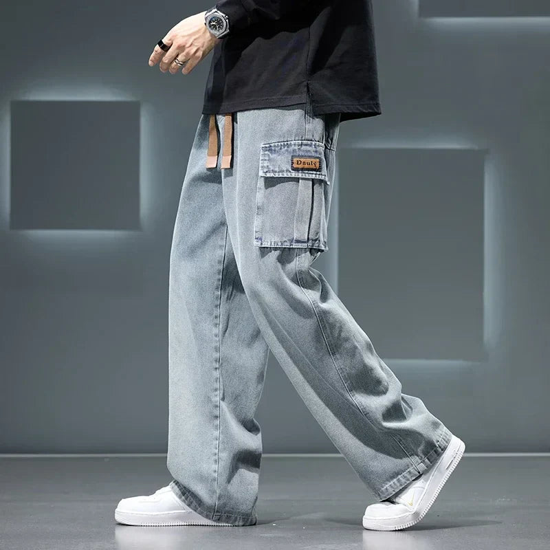 Straight Leg Solid Color Cargo Jeans