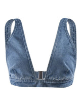 Metal Buckle Deep V-Neck Denim Tank