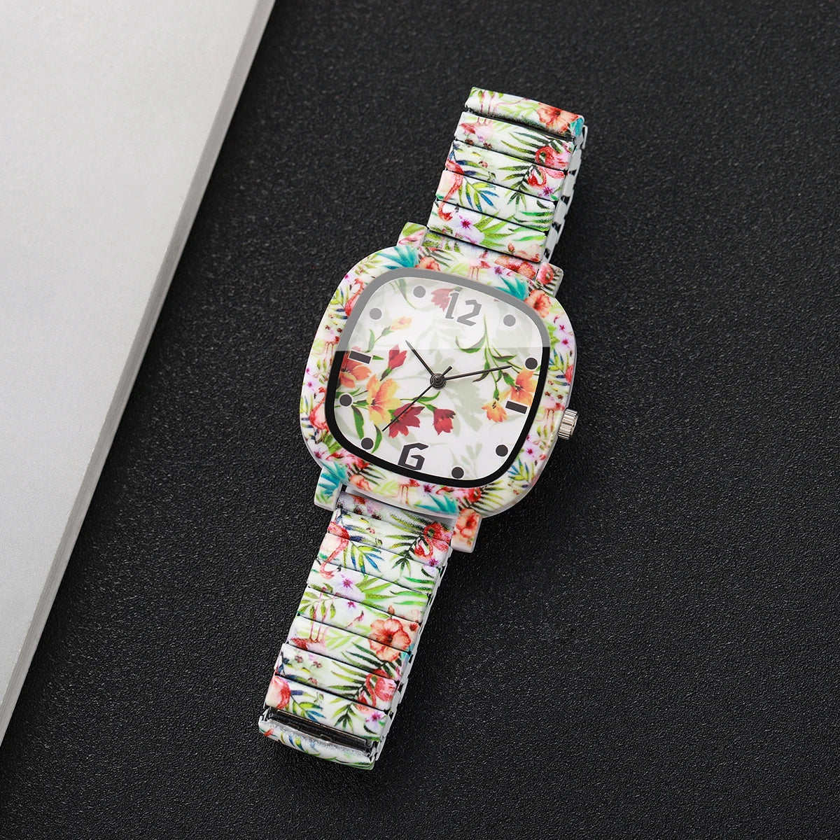Flowers Printed Square Women's Quartz Watch