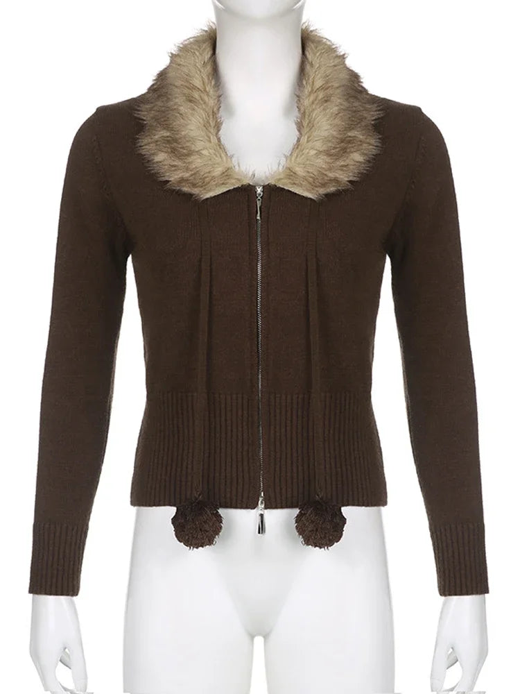 Y2K Fur Cropped Zip-up Cardigan
