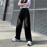 Butterfly Hollow Out Black Casual Pant