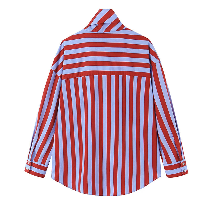 Women's Striped Shirt With Bow Tie Casual Blouse
