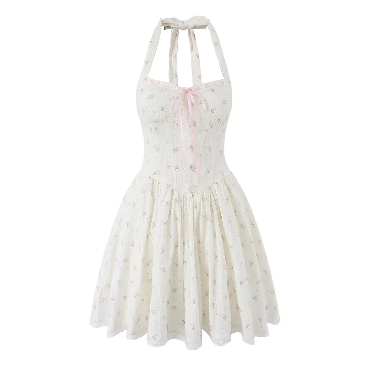 French Sweet Floral Halter Summer Dresses