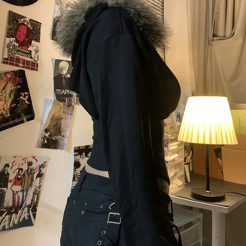 Faux Fur Collar Gothic Hoodie