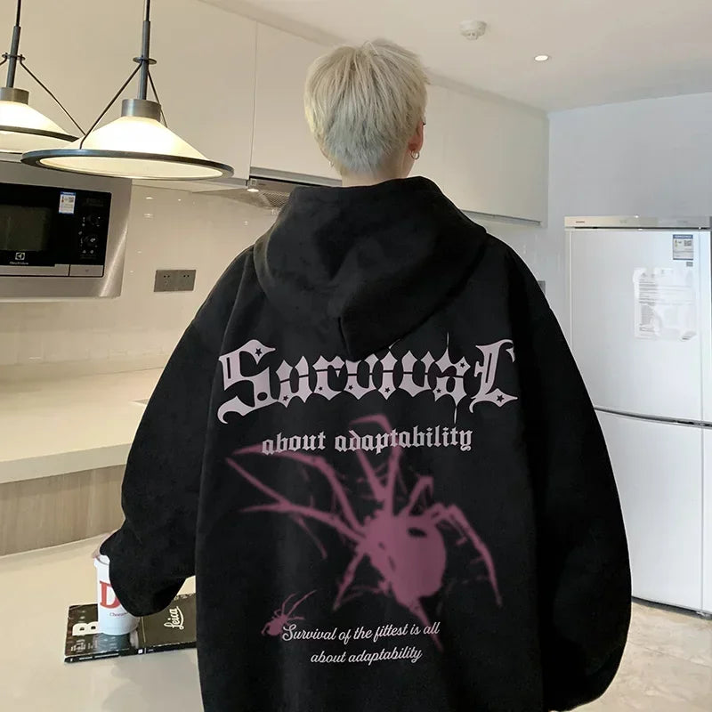Gothic Spider Printed Oversized Hoodie