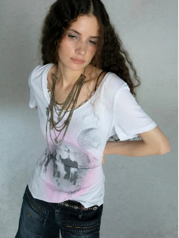 Vintage Lace Patchwork Grunge Punk T-Shirt