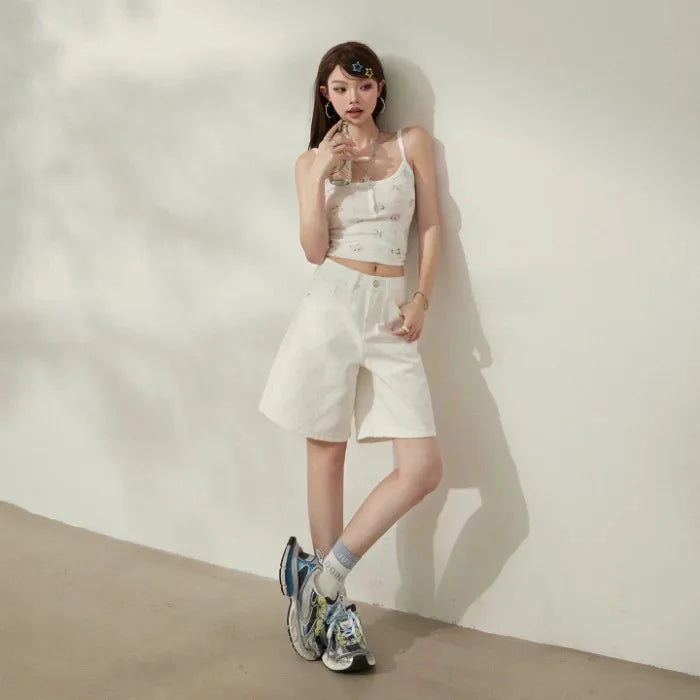 Retro High Waist Wide Leg Jorts