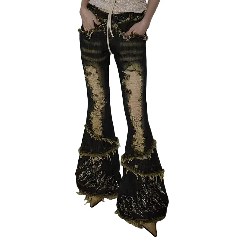 Grunge High-Waist Flare Jeans für Damen