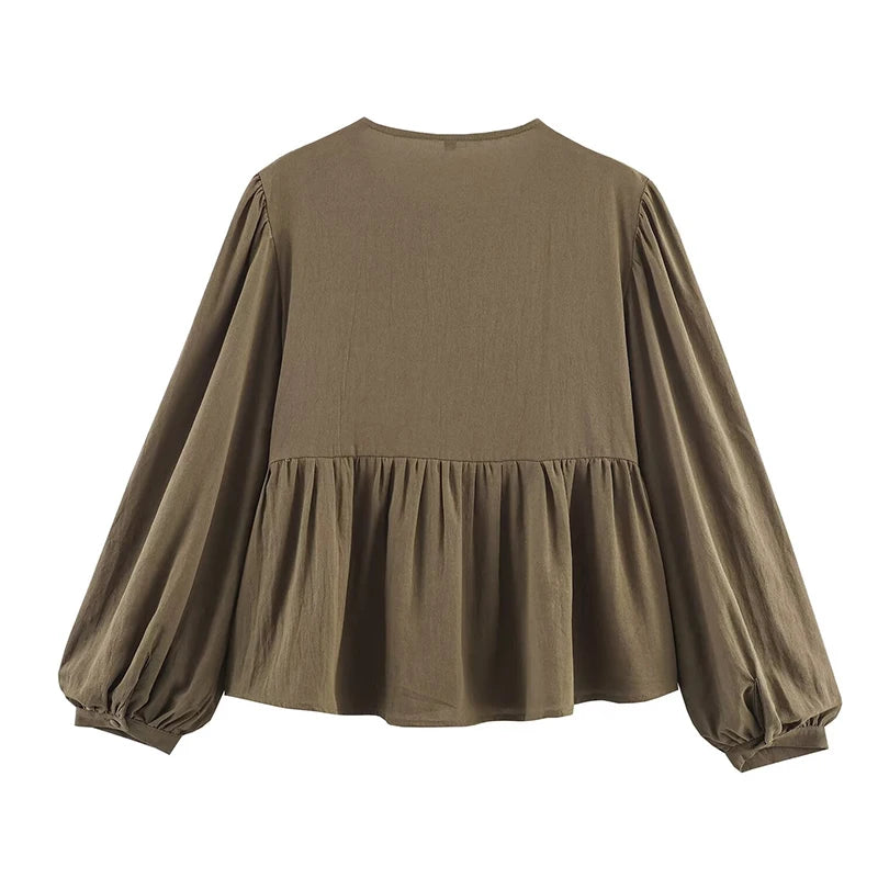 Floral Embroidery Vintage Casual Women Shirt