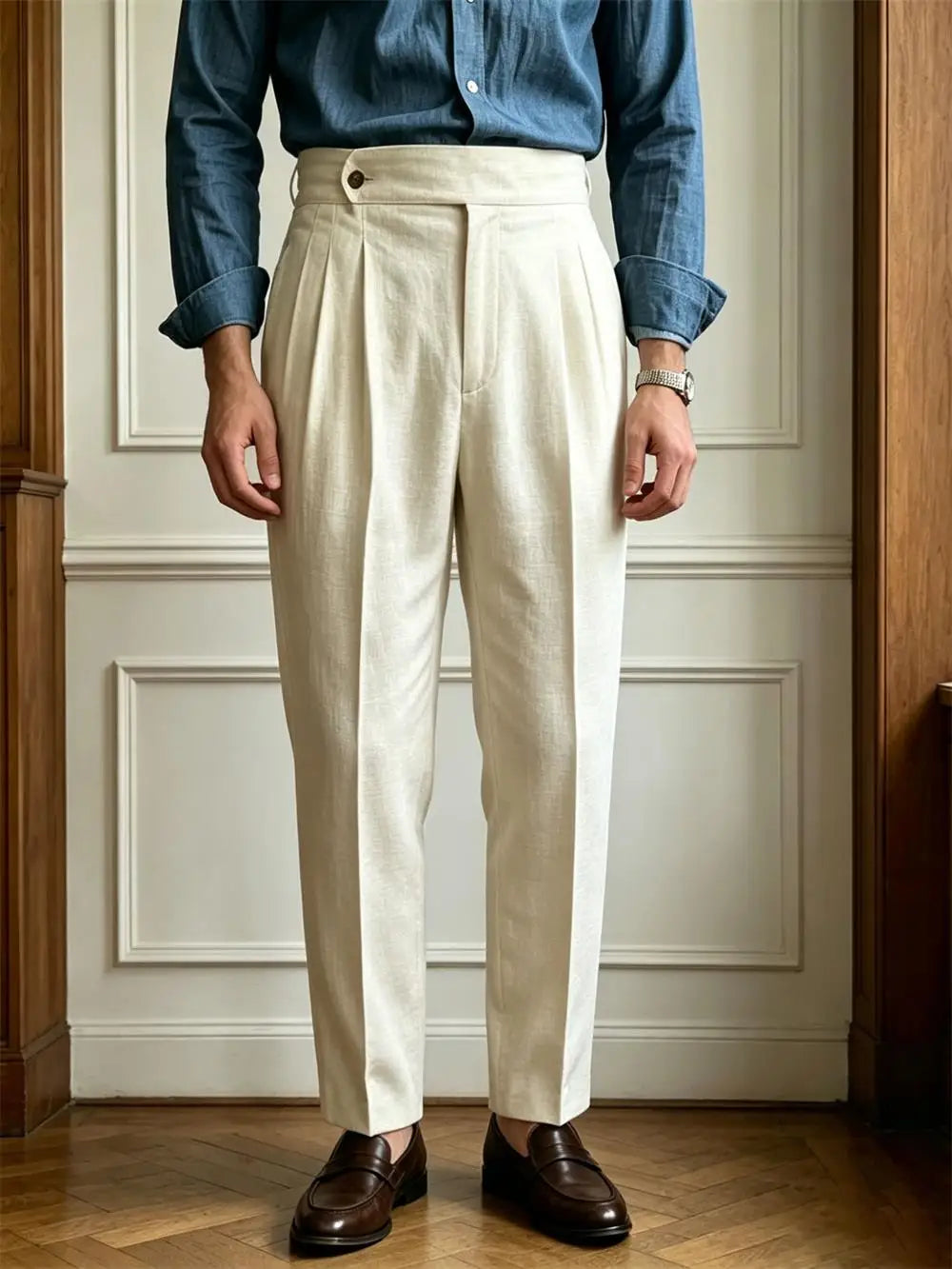 Classic Italian Naples Style Linen Men Pants