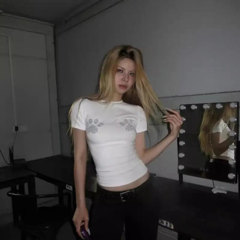 Y2K Paws Print Slim Crop Top
