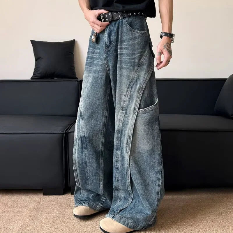 Pleated Curved High Waisted Wide Leg Jeans