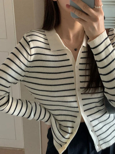 Stripped Cardigan Slim Fit