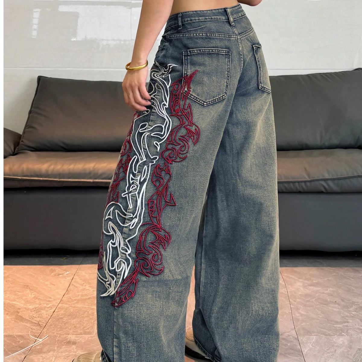 Y2K Spiral Washed Baggy Jeans