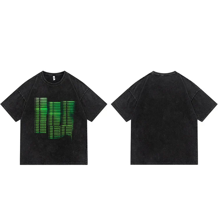 Washed Illusion Letter Printed Cotton T-Shirt