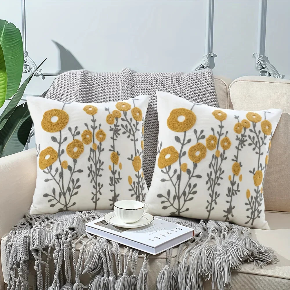 Floral Tufted Decorative Pillow Cover