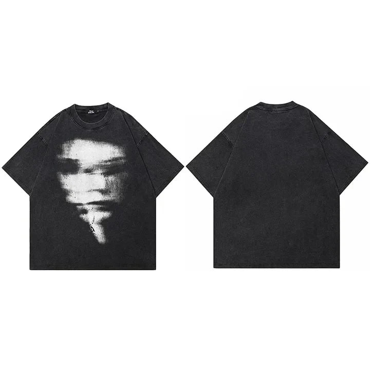 Retro Washed Black Blurry Faces T-Shirt