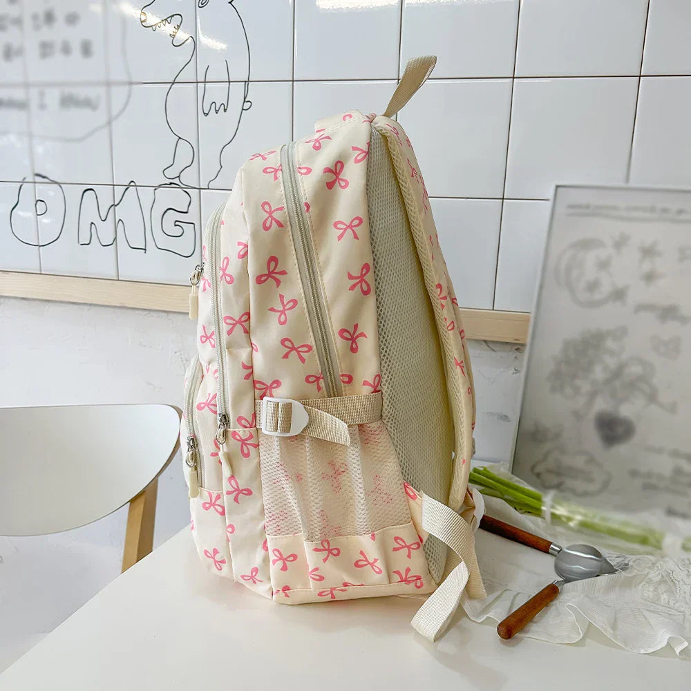 Coquette Core Bow Print School Backpack