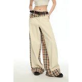 Patchwork Beige High Waist Wide Leg Pants