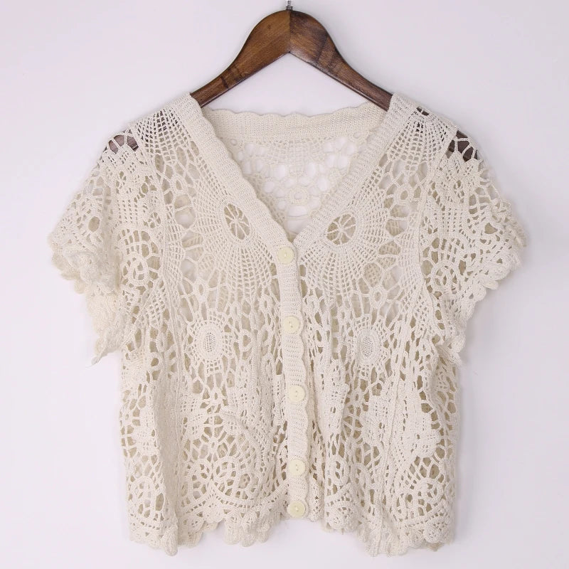 Y2K Handmade Crochet Knitted V-Neck Cardigan