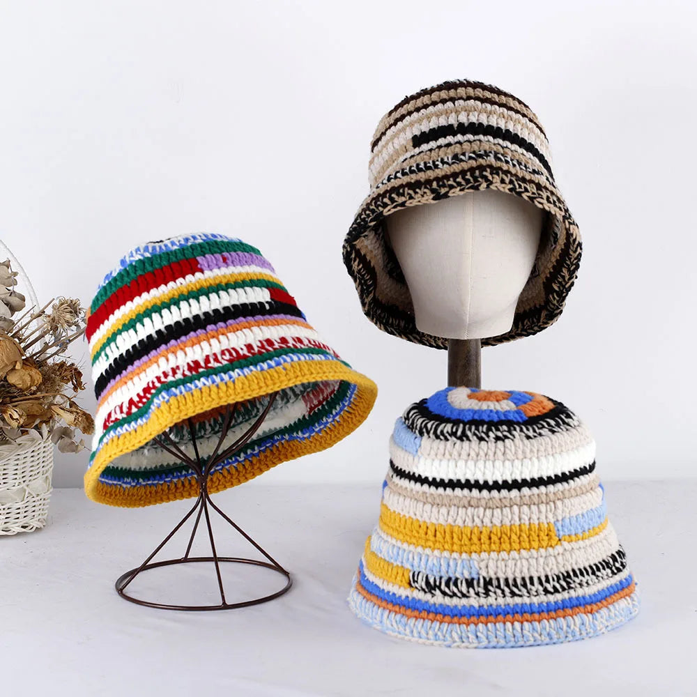 Handmade Striped Knitted Bucket Hats