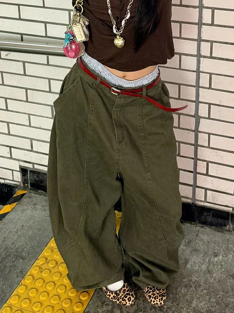Rusty Green  Baggy High Waist Wide Jeans
